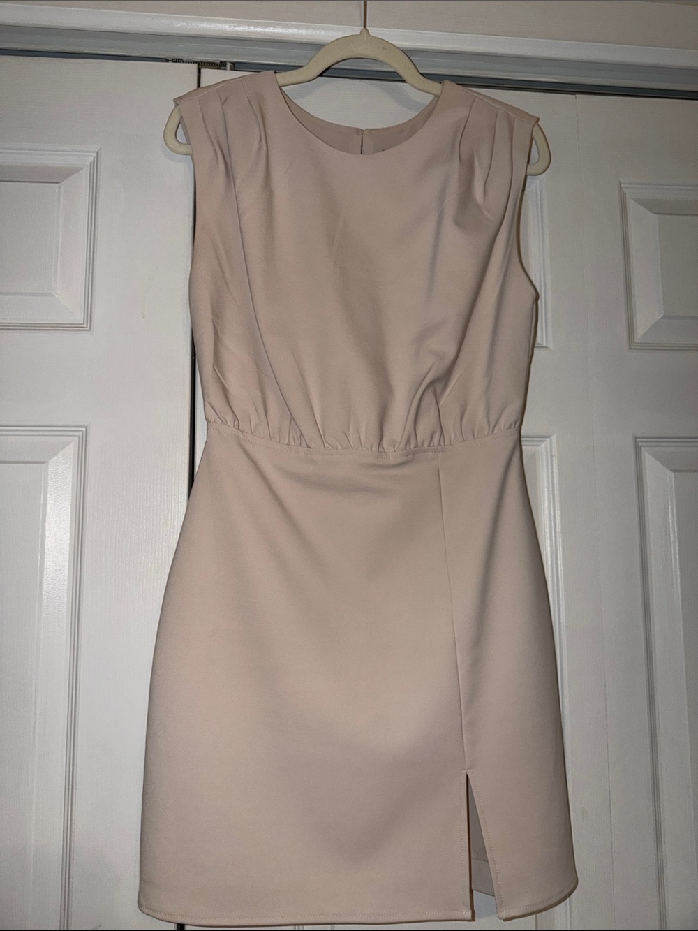 Dynamite Sleeveless Cream Work Dress with Front Slit